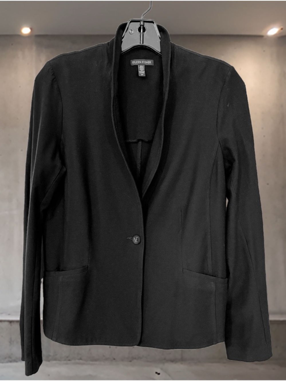 Eileen Fisher Black Viscose Crepe One Button Blazer Jacket Small